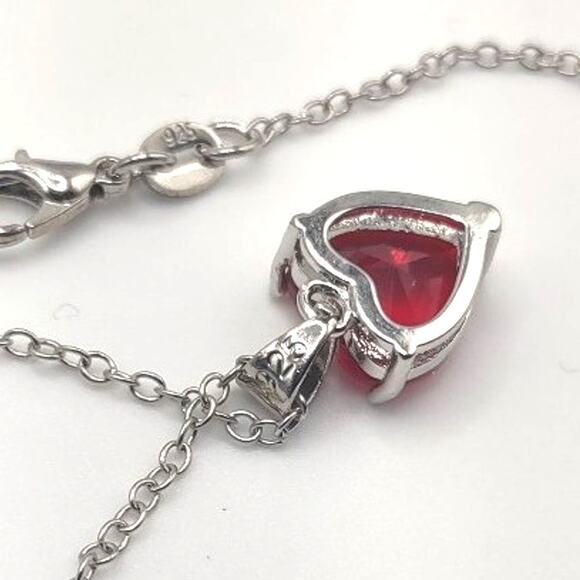925 Sterling Silver Necklace Red Lab Ruby Heart Pendant Valentines Birthday Gift - Picture 3 of 6